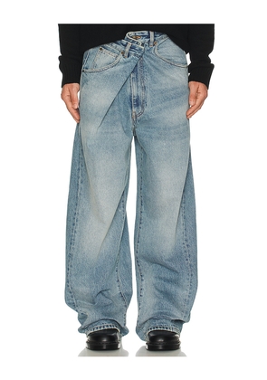 DARKPARK Ined Fold Over Denim Pants in Blue. Size 30. Also in 31, 34.