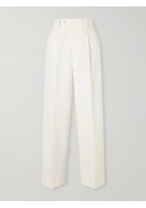 Auralee - Pleated Wool, Cotton And Linen-blend Oxford Wide-leg Pants - Off-white - 0,1,2,3