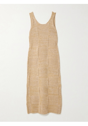 Auralee - Paneled Cotton And Linen-blend Knitted Midi Dress - Brown - 0,1,2