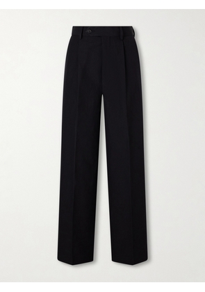 Auralee - Pleated Wool, Cotton And Linen-blend Oxford Wide-leg Pants - Black - 0,1,2,3