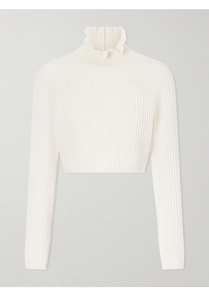 Max Mara - Campo Ruffled Ribbed-knit Cotton Sweater - White - x small,small,medium,large,x large