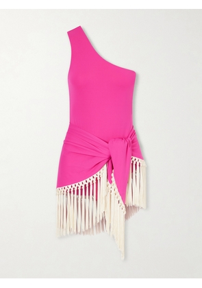 Taller Marmo - Yacare Fringed One-shoulder Swimsuit - Pink - x small,small,medium,large,x large