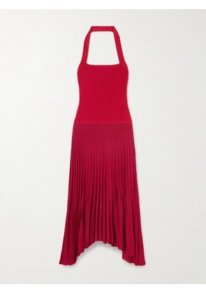 Maria McManus - Ribbed Stretch-knit And Plissé Halterneck Maxi Dress - Red - x small,small,medium,large