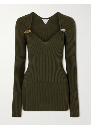 Bottega Veneta - Embellished Ribbed Cashmere And Silk-blend Sweater - Green - xx small,x small,small,medium,large