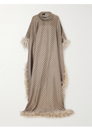 Gucci - Feather-trimmed Printed Satin Maxi Dress - Green - IT36