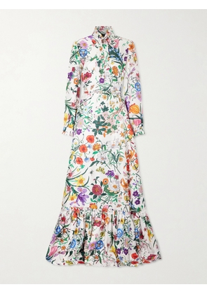Gucci - Belted Tie-detailed Pleated Floral-print Silk-twill Maxi Dress - Multi - IT42