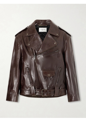 SAINT LAURENT - Glossed Textured-leather Biker Jacket - Brown - FR 38