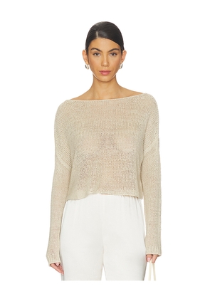 Enza Costa Linen Open Knit Bateau Sweater in Beige. Size L. Also in M, S, XL, XS.