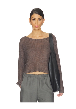 Enza Costa Linen Open Knit Bateau Sweater in Chocolate. Size L. Also in M, S, XS.