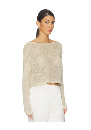 Enza Costa Linen Open Knit Bateau Sweater in Beige. Size L. Also in S, XL.