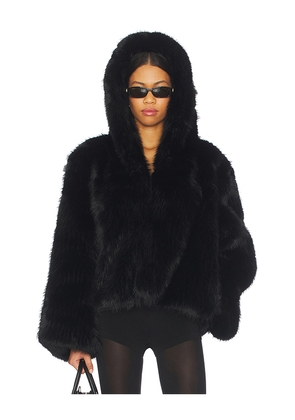 Jaded London Mara Oversized Hood Faux Fur Jacket in Black. Size S/M. Also in M/L.