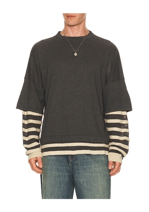 ISA BOULDER Gauzine Stripe Long Sleeves in Grey. Size L. Also in M, S, XL/1X.