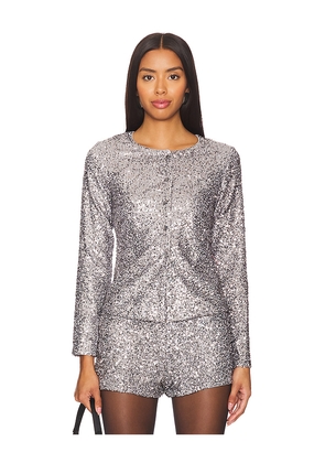 Never Fully Dressed Alexa Sequin Cardigan in Metallic Silver, grey. Size S. Also in XL.