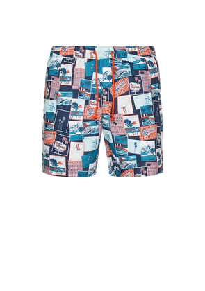 Original Penguin 7 Volley All Over Print Postcard Swim Trunk in Teal. Size XL/1X. Also in S.