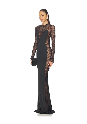 The New Arrivals by Ilkyaz Ozel Jean Lace Detailed Satin Maxi Dress in Black. Size 34/2. Also in 38/6.