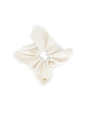 Lele Sadoughi Eyelet Trim Linen Square Scrunchie in Ivory.