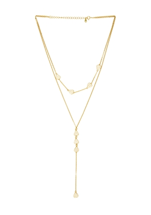 Mazin Jewels Pave Heart Lariat Necklace in Metallic Gold.