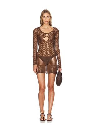 SNDYS Long Sleeve Crochet Mini Dress in Chocolate. Size S. Also in M.