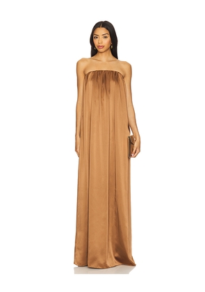 SEROYA Monique Satin Maxi Dress in Brown. Size XS. Also in S.