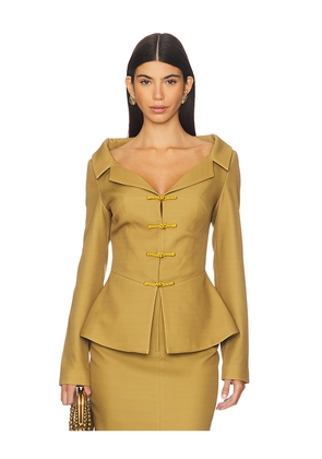 SAU LEE Nicola Crepe Top in Olive. Size 4. Also in 2.