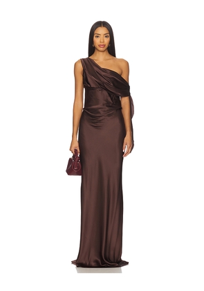 The Sei Asym. Drape Gown With Tie in Chocolate. Size 2. Also in 6, 8.