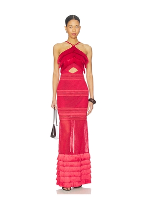 PatBO Radiant Fringe Halterneck Maxi Dress in Red. Size 4. Also in 6.