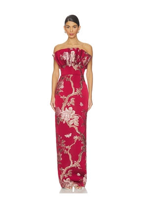 SAU LEE Noah Brocade Gown in Red. Size 0. Also in 12, 2, 4, 6, 8.