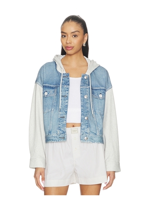 Rag & Bone Miramar Terry Combo Hooded Trucker in Blue, Light Grey. Size S. Also in XS.