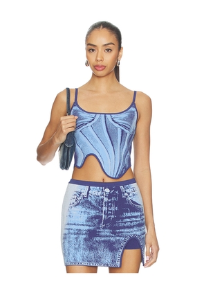 PH5 Mila Denim Print Tank Top in Blue. Size L. Also in M, S, XS.