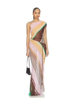 ROAME. Capri Maxi Dress in Pink,Brown. Size L. Also in M, XL, XS.