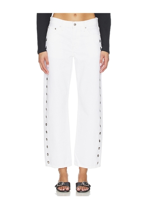PISTOLA Lexi Mid Rise Bowed Straight Jeans in White. Size 23. Also in 24, 26, 27, 28, 29, 30, 31, 32, 33.
