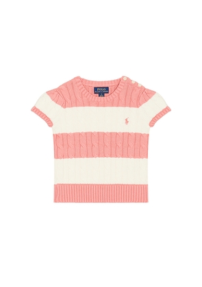 Polo Ralph Lauren Short Sleeve Cotton Cable Knit Striped Pullover Sweater in Pink. Size 2. Also in 3, 4, 5.