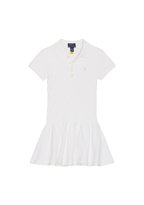 Polo Ralph Lauren Sleeveless Stretch Mesh Smocked Collared Day Dress in White. Size 3. Also in 4, 5, 6.