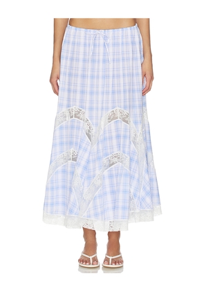 Yuhan Wang Lace Trim Check Maxi Skirt in Blue,White. Size L. Also in M, S, XL.