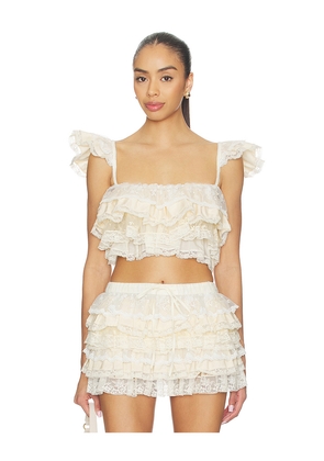 Yuhan Wang Ruffle Lace Tier Cami Top in Cream. Size L. Also in M, S, XL.