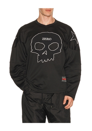 Pleasures x Zero Skateboards Jamie Hockey Jersey in Black. Size L. Also in M, S, XL/1X.