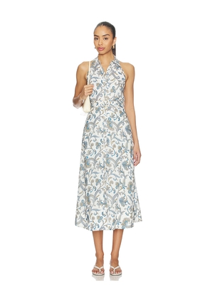 Veronica Beard Mackey Dress With Smocking in White,Blue. Size 0. Also in 00, 10, 2, 4, 6, 8.