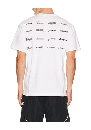 Pleasures Wordmark T-Shirt in White. Size L. Also in M, S, XL/1X.