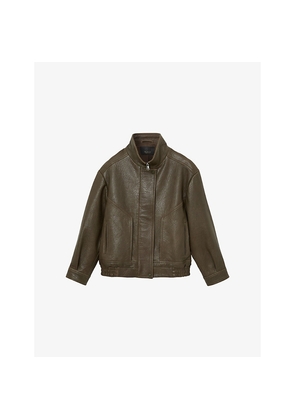 Womens Reiss Kiara Oversized Leather Bomber Jacket