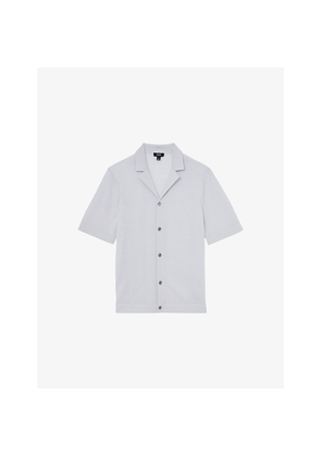 Mens Reiss Grafton Cuban-Collar Short-Sleeve Wool Shirt