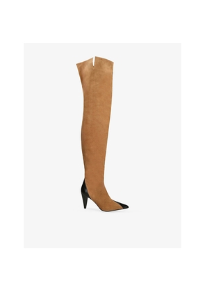 Womens Khaite Harvey 85 Leather and Suede Heeled Over-The-Knee Boots