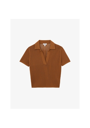 Womens Reiss Pippa Open-Stitch Woven Polo Shirt