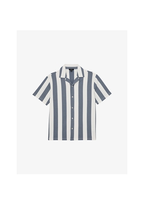 Mens Reiss Dexter Cuban-Collar Block-Stripe Stretch-Woven Shirt