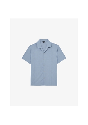 Mens Reiss Frederick Cuban-Collar Jacquard  Stretch-Woven Shirt