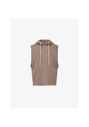 Mens Rick Owens Sleeveless Raw-Edge Cotton Hoody