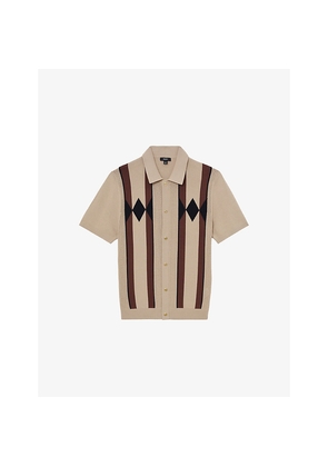 Mens Reiss Axis Argyle-Print Short-Sleeve Knitted Shirt