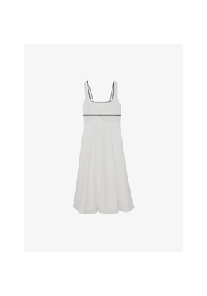 Womens Reiss Dorethea Contrast-Trim Linen Midi Dress