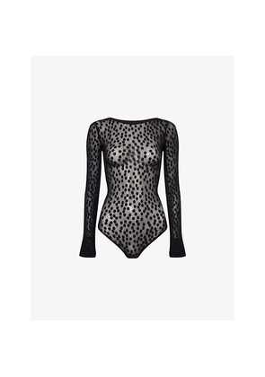 Womens Wolford Italia S.R.L. Sweet Dots Long-Sleeve Stretch-Mesh Bodysuit