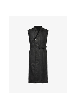 Mens Rick Owens Temple Belted Sleeveless Coated-Cotton Coat