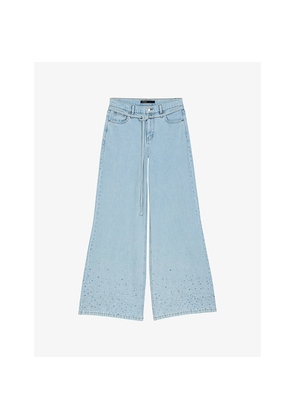 Womens Maje Wide-Leg Rhinestone-Embellished Denim Jeans